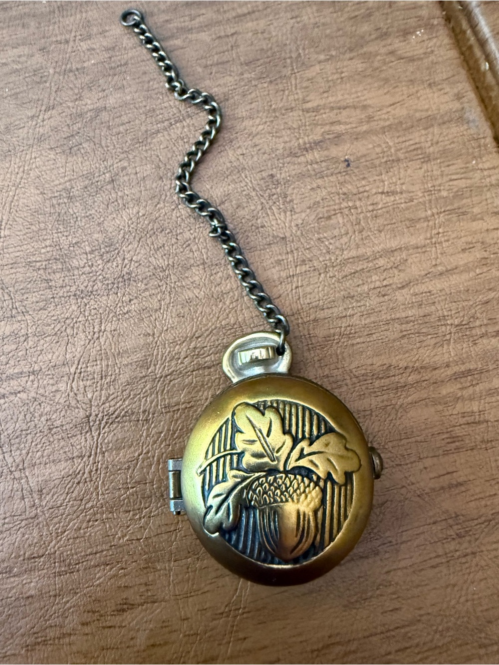 Antique Brass Acorn Locket Necklace - Brass Tone